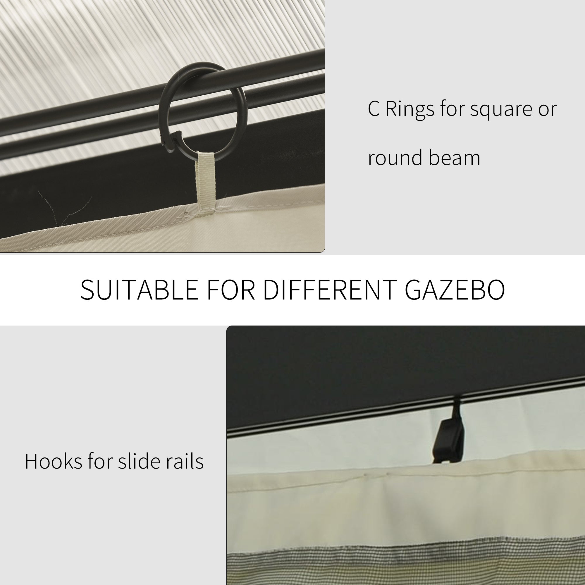 9.84' x 11.8' Gazebo Sidewall Set with Hooks/C-Rings, Beige
