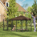 Dog Kennel Outdoor with Waterproof Canopy, Dog Run with Galvanized Chain Link, Secure Lock, for Backyard and Patio, Large and Medium Sized Breeds, Chickens, Ducks, 9.3' x 4.6' x 5.2'