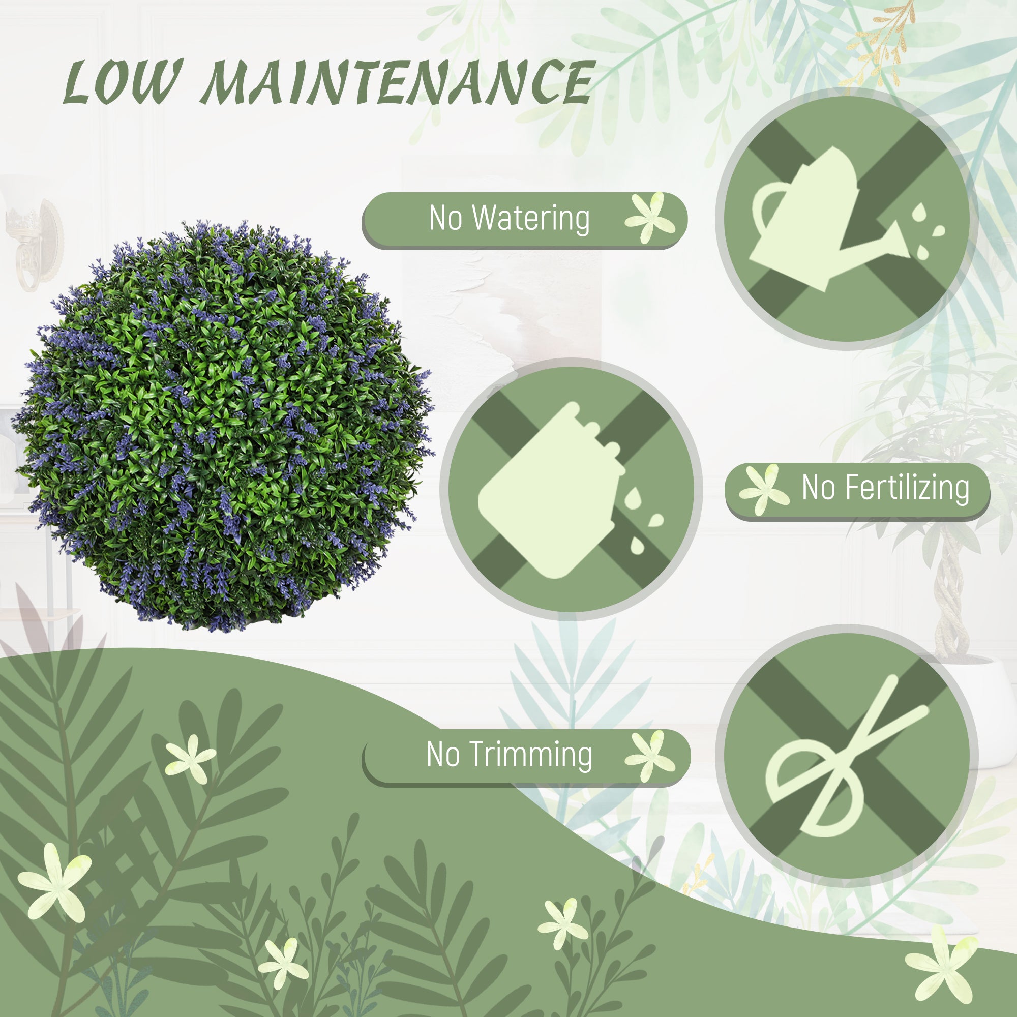 2 Pack Artificial Plant Lavender Topiary Balls, 16.5 Inch