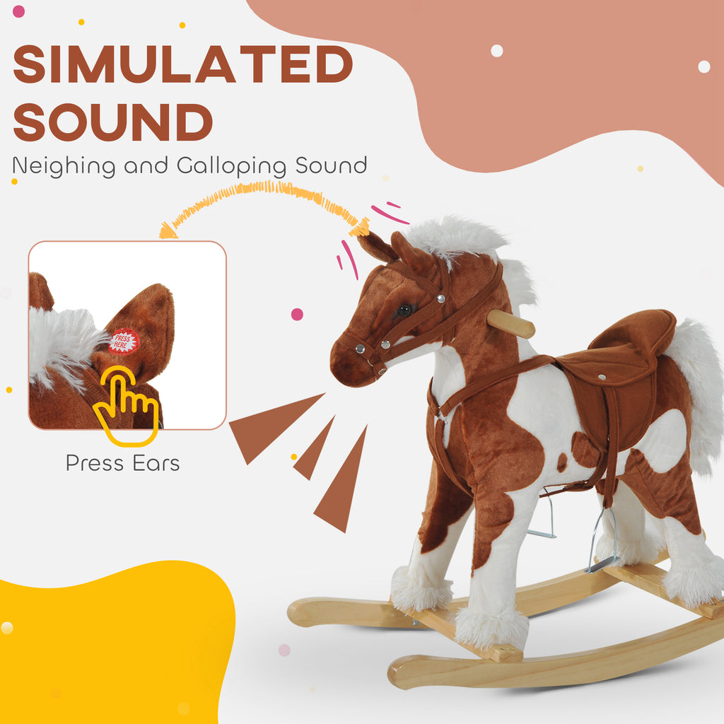 Toddler Rocking Horse, Kids Plush Rocking Chair Toy with Nursery Rhyme Music Brown