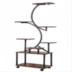 8-Tier Indoor Plant Stand with Grow Lights, Metal Plant Shelf, S-Shaped Design for Home and Patio, 19.5" L x 10" W x 61" H, Black+Dark Walnut