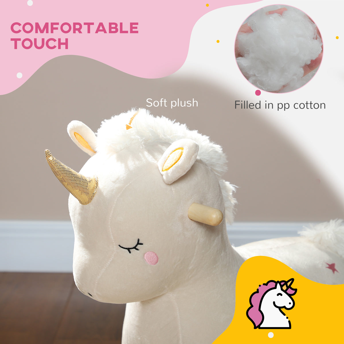 Kids Rocking Horse, Ride on Unicorn with Realistic Sounds & Wooden Base for Years 2-4, White