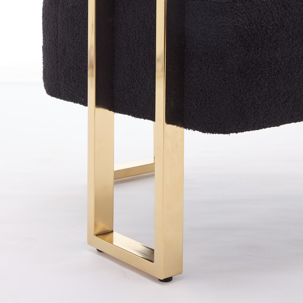 2-Set Living Room Teddy Fleece Upholstered Side Chair with Gold Metal Legs, Modern Decorative Chair, 26" L x 24.5" W x 27" H, Black+Gold