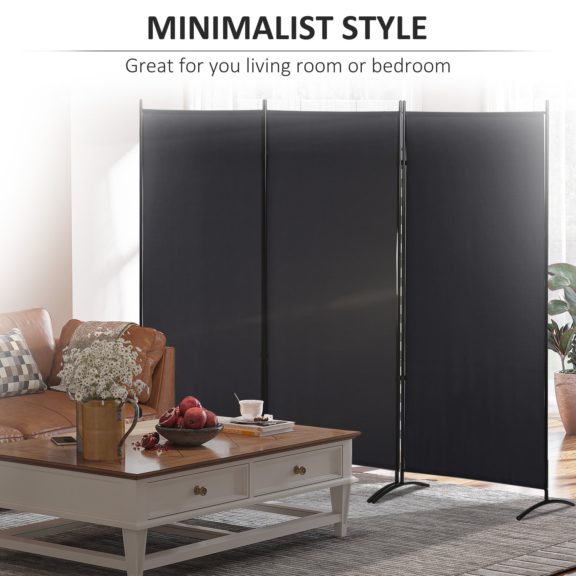 6' 3 Panel Room Divider, Indoor Privacy Screen for Home, Black