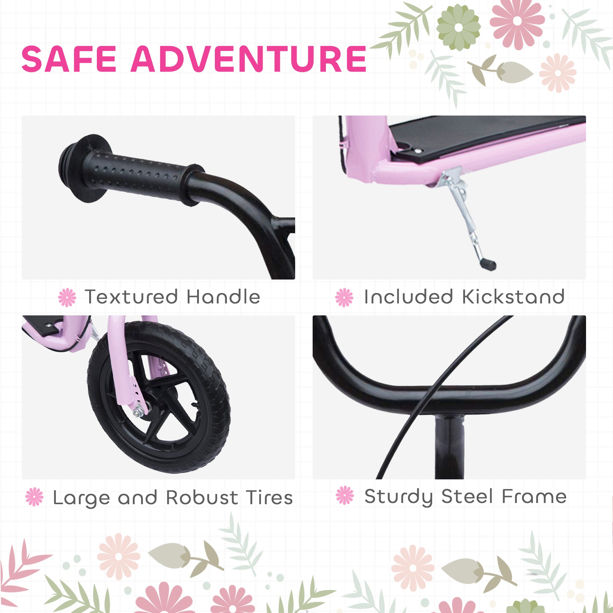 Kick Scooter for Kids 5-12 Years Old with Adjustable Height Handlebar, Non-slip Footplate, Big Wheels, Rear Brake, Pink