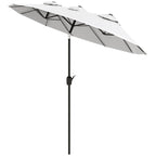 Double Sided Patio Umbrella, 9.7' Large Outdoor Market Umbrella with Push Button Tilt and Crank, 3 Air Vents and 12 Ribs, for Garden, Deck, Pool, White