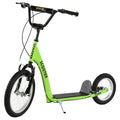 Youth Scooter Kick Scooter for Kids 5+ with Adjustable Handlebar 16" Front and 12" Rear Dual Brakes Inflatable Wheels, Green