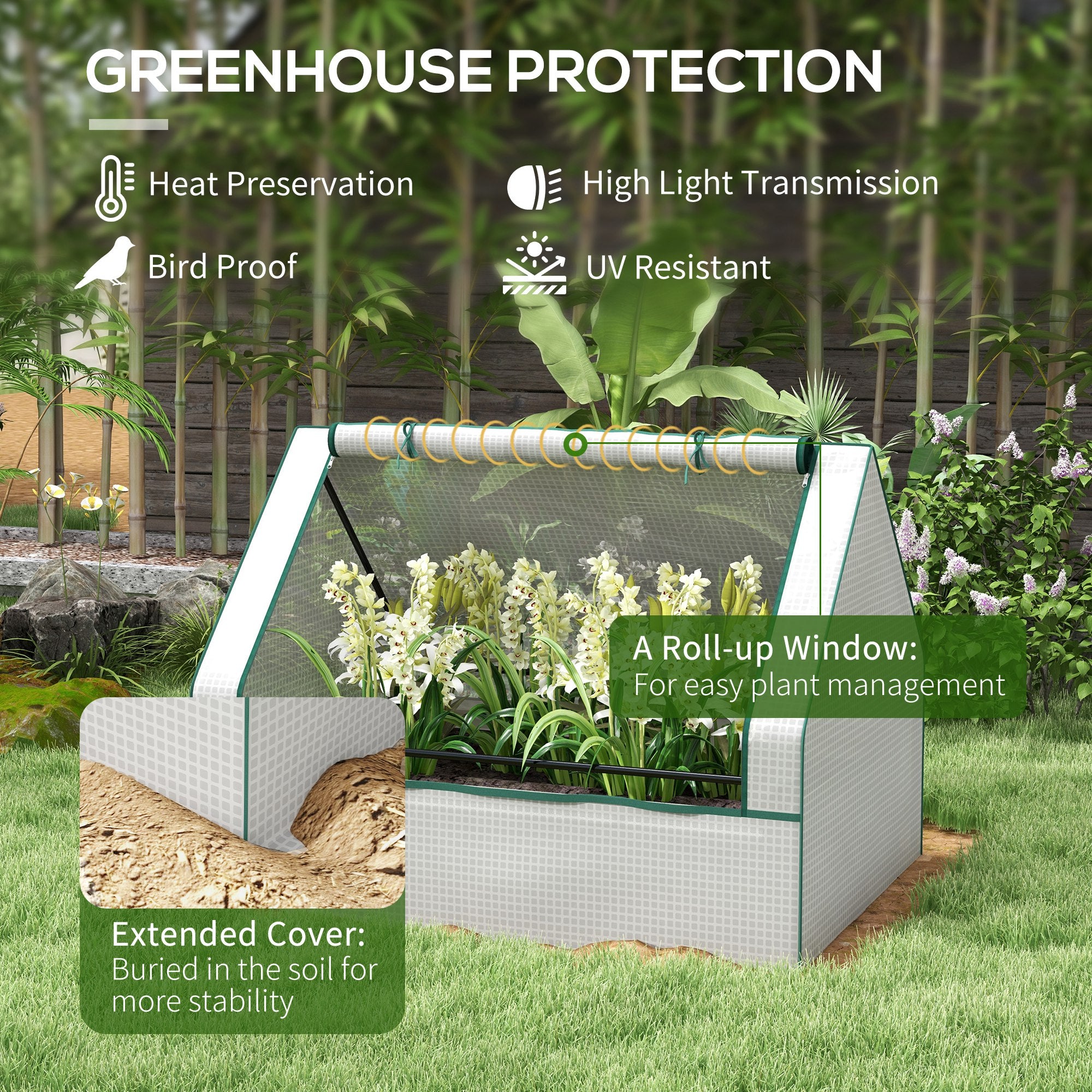 Raised Garden Bed, Outdoor Metal Planter Box with Mini Greenhouse, White and Brown