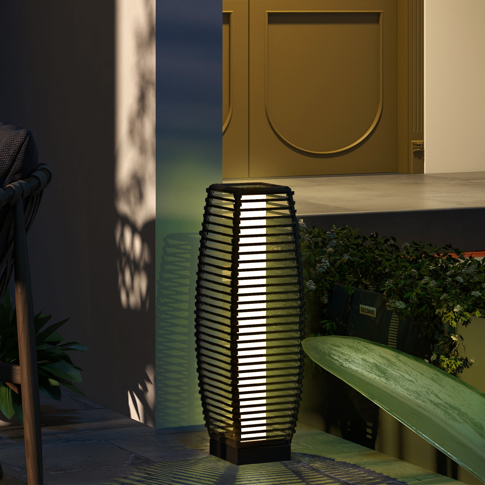 Solar Floor Lamp, Outdoor Rattan Garden Lantern Pathway Light & Decorative Driveway Lighting with Auto LED Lights, Gray