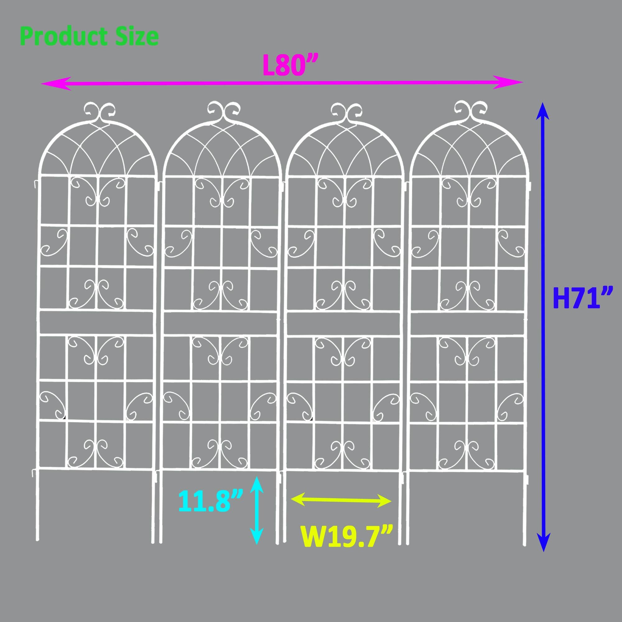 4 Pack Outdoor Rustproof Garden Trellis with Easy Assembly, Metal Flower Trellis for Climbing Plant, 80" L x 71" H, Cream White