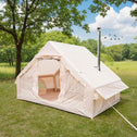 Waterproof Camping Tent with 3-5 Minute Hand Pump Setup, Sturdy Family Tent with Chimney Window, 118″ L x 82.5″ W x 78.5″ H, Beige