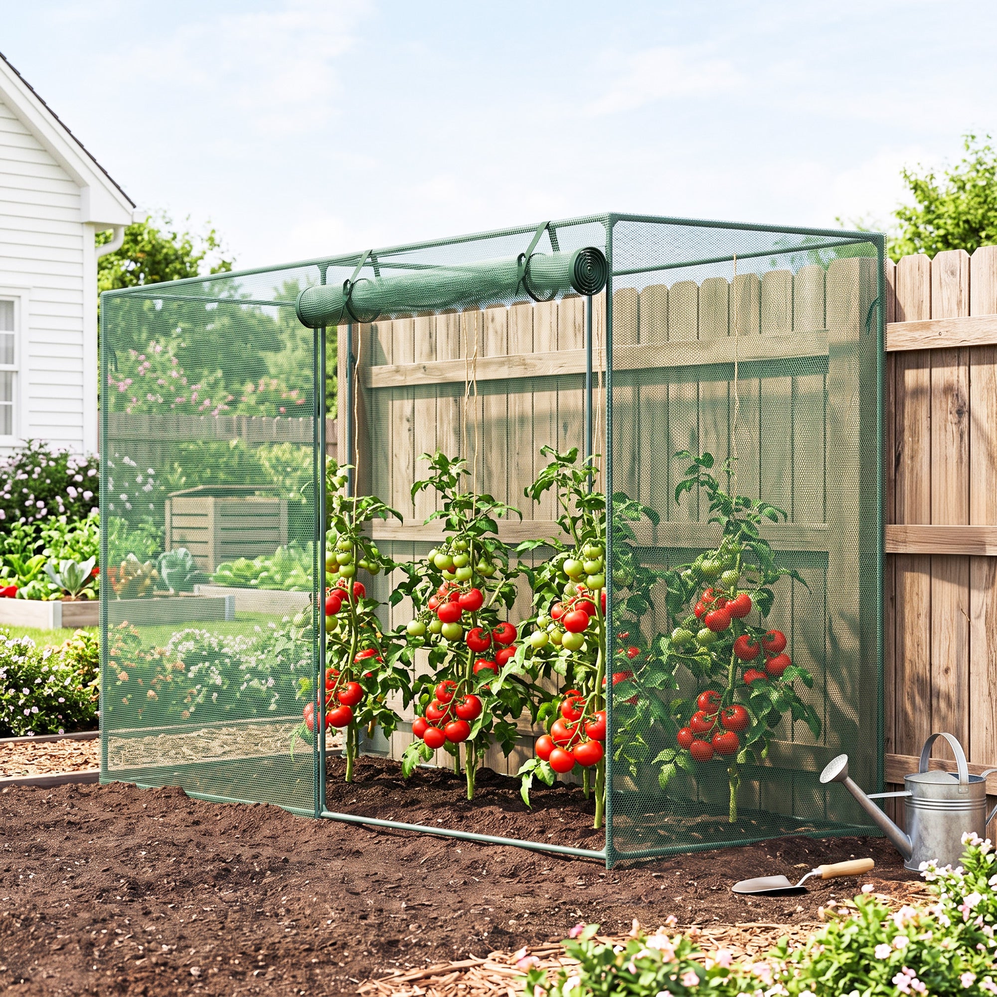 6 x 3ft Crop Cages for Garden, Plant Protectors from Animals, Two Zippered Doors, Storage Bag, 6 Ground Stakes, Green
