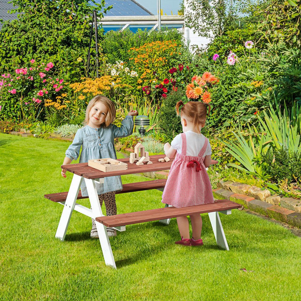 Kids Picnic Table Set, Wooden Table & Bench Set, Kids Patio Furniture Outdoor Toys for Garden, Backyard, Aged 3-8 Years Old, Brown