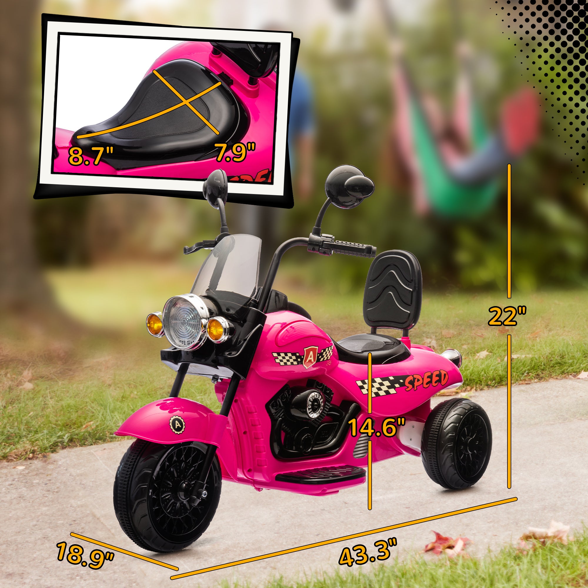 6V 3 Wheel Electric Motorcycle for Kids, Battery Powered Motorbike w/ Headlights, Music, Forward & Reverse, Pink