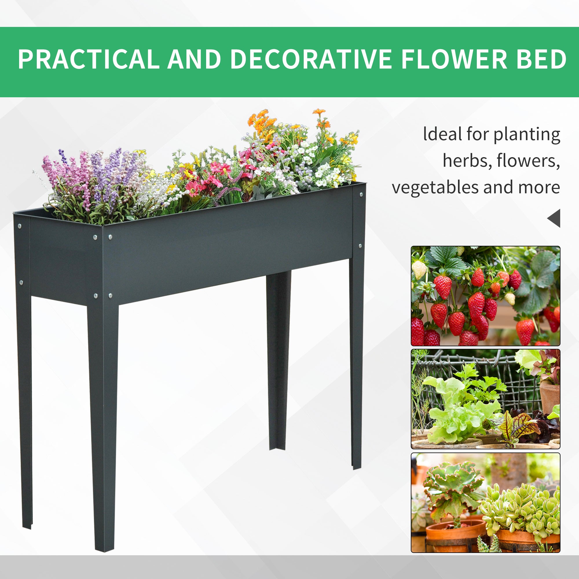 Metal Raised Garden Bed, Elevated Planter Box with Legs and Drain Holes, 39" x 12" x 32", Dark Gray