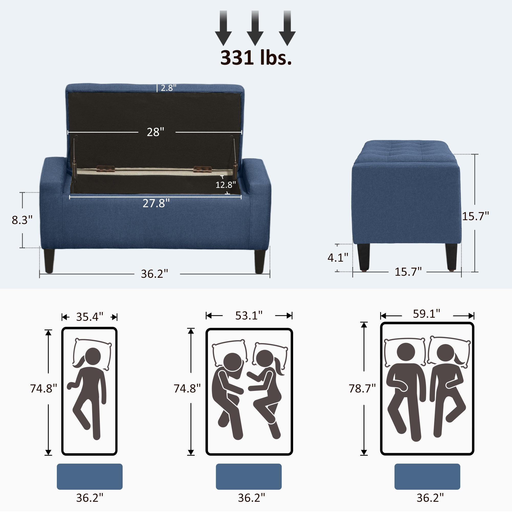 Upholstered Storage Ottoman Bench, Button Tufted Ottoman with Hidden Storage, Lift Top for Living Room, Dark Blue