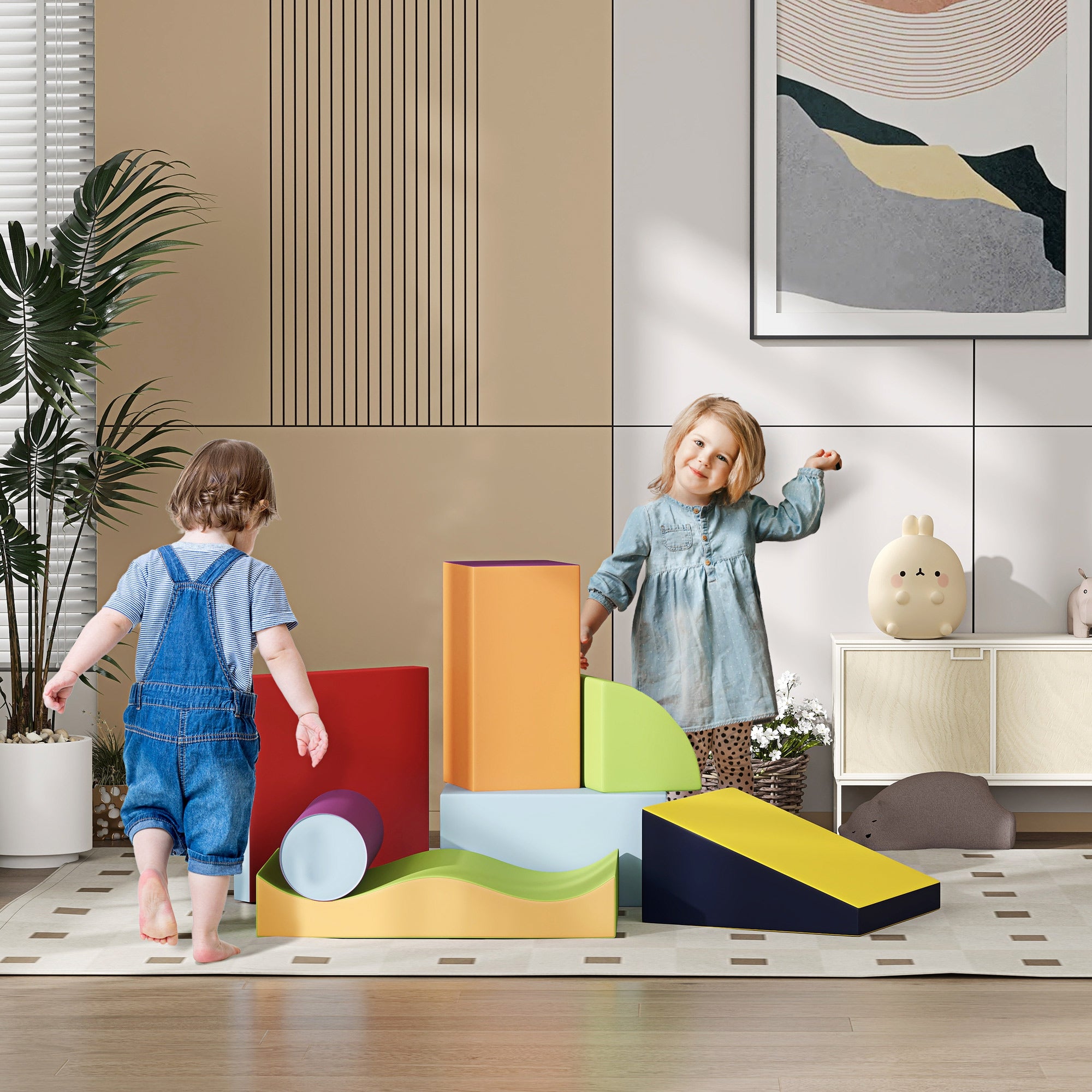 7 Piece Climb and Crawl Activity Play Set Soft for Toddler, Contemporary