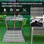 Outdoor Side Table with Umbrella Hole, 2 Tier Rattan Wicker End Table with Storage Shelf, All Weather for Patio, Garden, Backyard, Mixed Gray