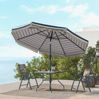 9ft Patio Umbrella Outdoor Table Umbrella w/ Tilt, Crank, Ruffled, 8 Ribs for Garden, Deck, Pool, Blue Stripe