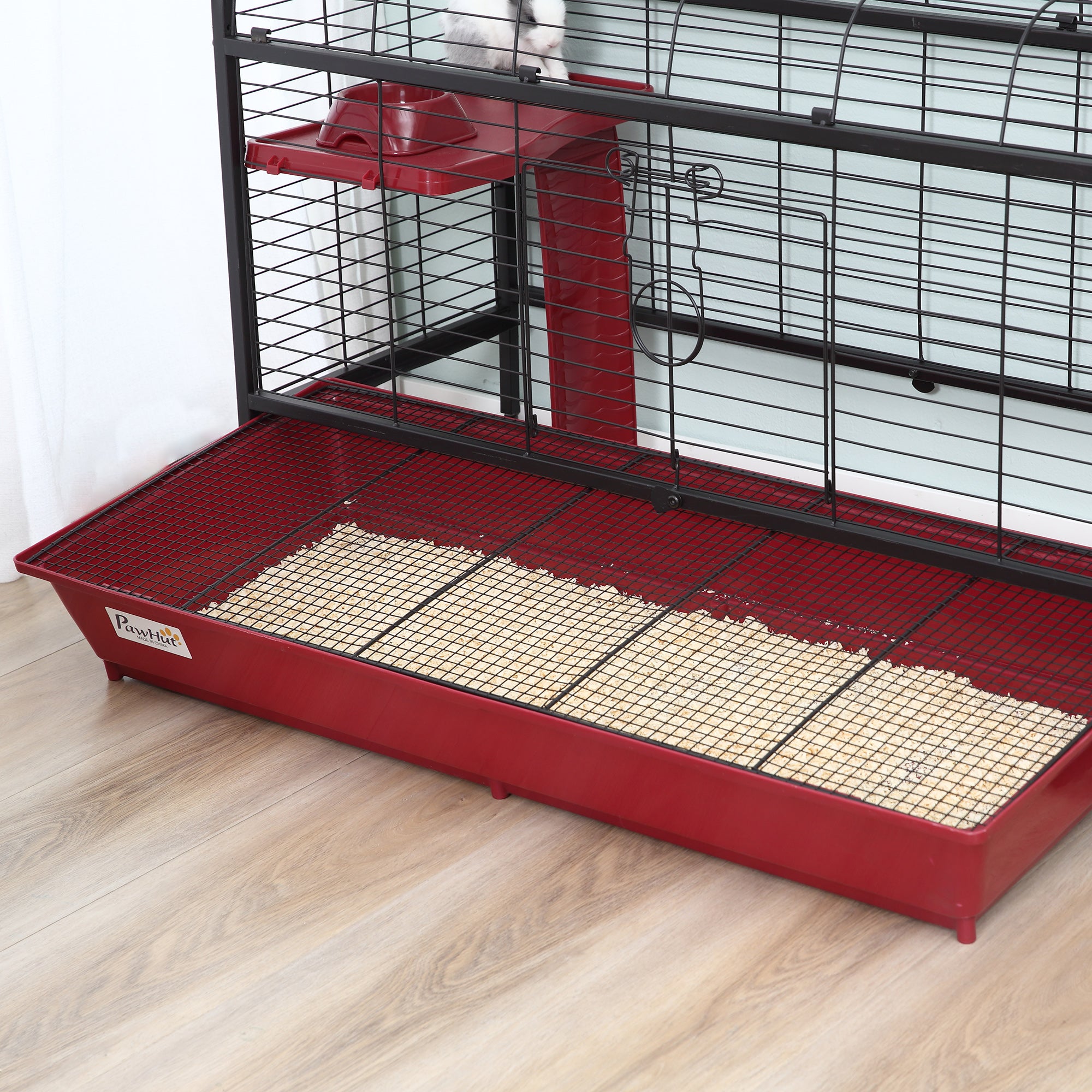 41"L Small Animal Cage, Pet Play House for Rabbit Hutch Ferret with Feeder, Rolling Wheels, Platform, Ramp