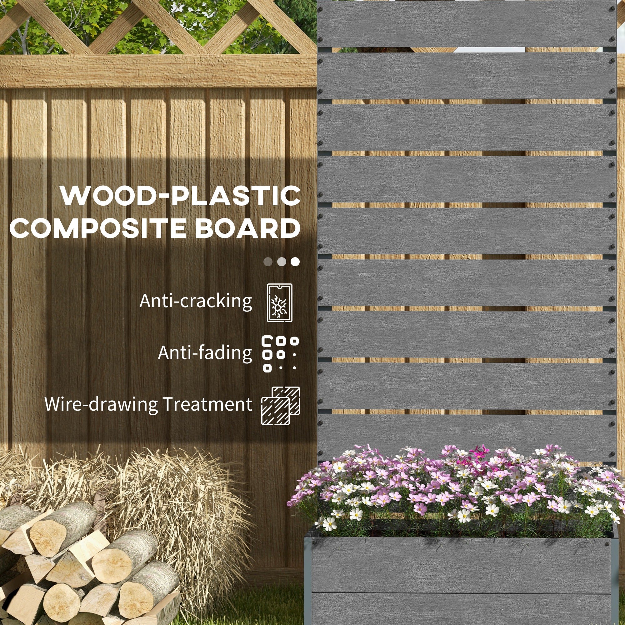 Trellis Planter for Climbing Plants, Raised Garden Bed with Trellis, Planter Box for Outdoor, 28.25" x 15" x 59", Gray