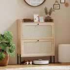 Shoe Cabinet with 2 Flip Drawers, Boho Narrow Shoe Storage Cabinet, Oak