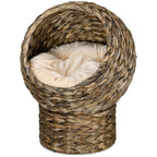 Handwoven Elevated Cat Bed with Soft Cushion & Egg Chair Shape, Basket Bed Kitty House with Stand, Raised Wicker House for Indoor Cats, 20" H, Gray
