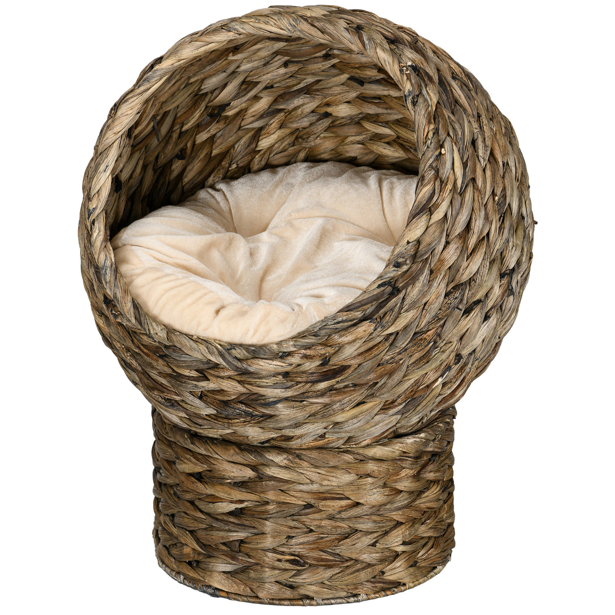 Handwoven Elevated Cat Bed with Soft Cushion & Egg Chair Shape, Basket Bed Kitty House with Stand, Raised Wicker House for Indoor Cats, 20" H, Gray