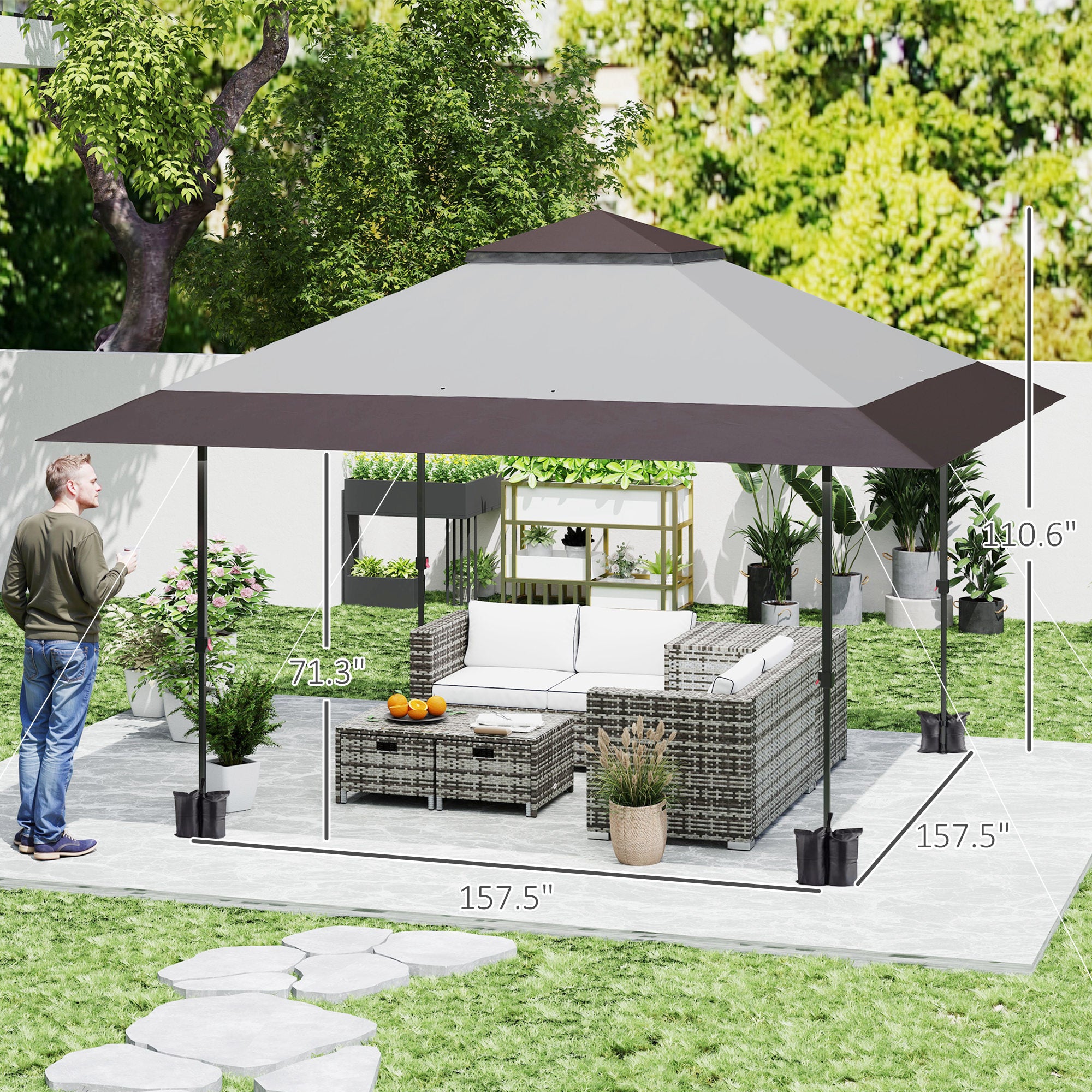 13' x 13' Pop Up Canopy Tent, UPF50+ Tents for Parties, Height Adjustable, with Wheeled Carry Bag and 4 Sand Bags, Gray