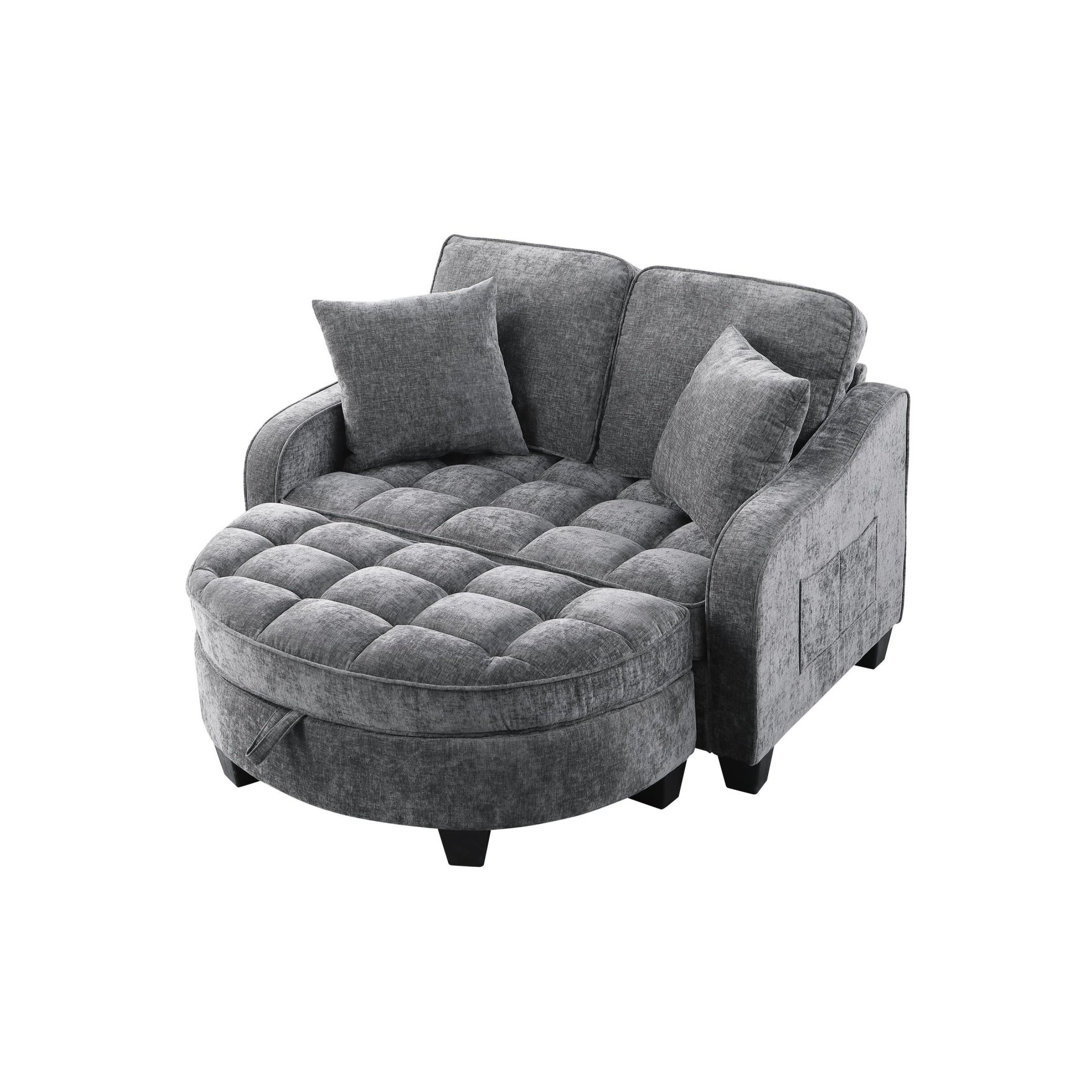 2-Seater Sofa Chaise Lounge with Irregular Curved Armrests, Ergonomic Backrest, Footrest with 2 Throw Pillows, 42.5" L x 32.5" W x 36.5" H, Grey