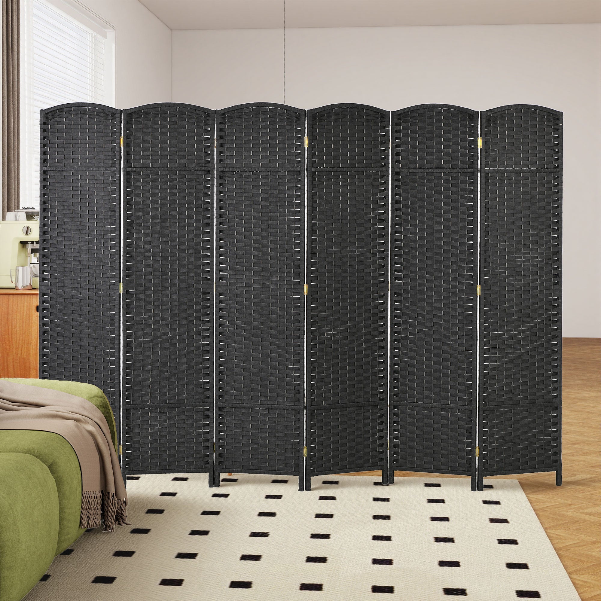 Folding Room Divider Screen 6 Panel 5.6 ' Tall Privacy Screen Freestanding Room Partition for Home Office, Black