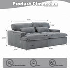 Deep Seat Sofa Double Chaise Lounge Chair with Corduroy Fabric, Compressed Sofa Sectional Loveseat for Apartments, 82.5'' L x 57'' W x 23.5'' H, Grey