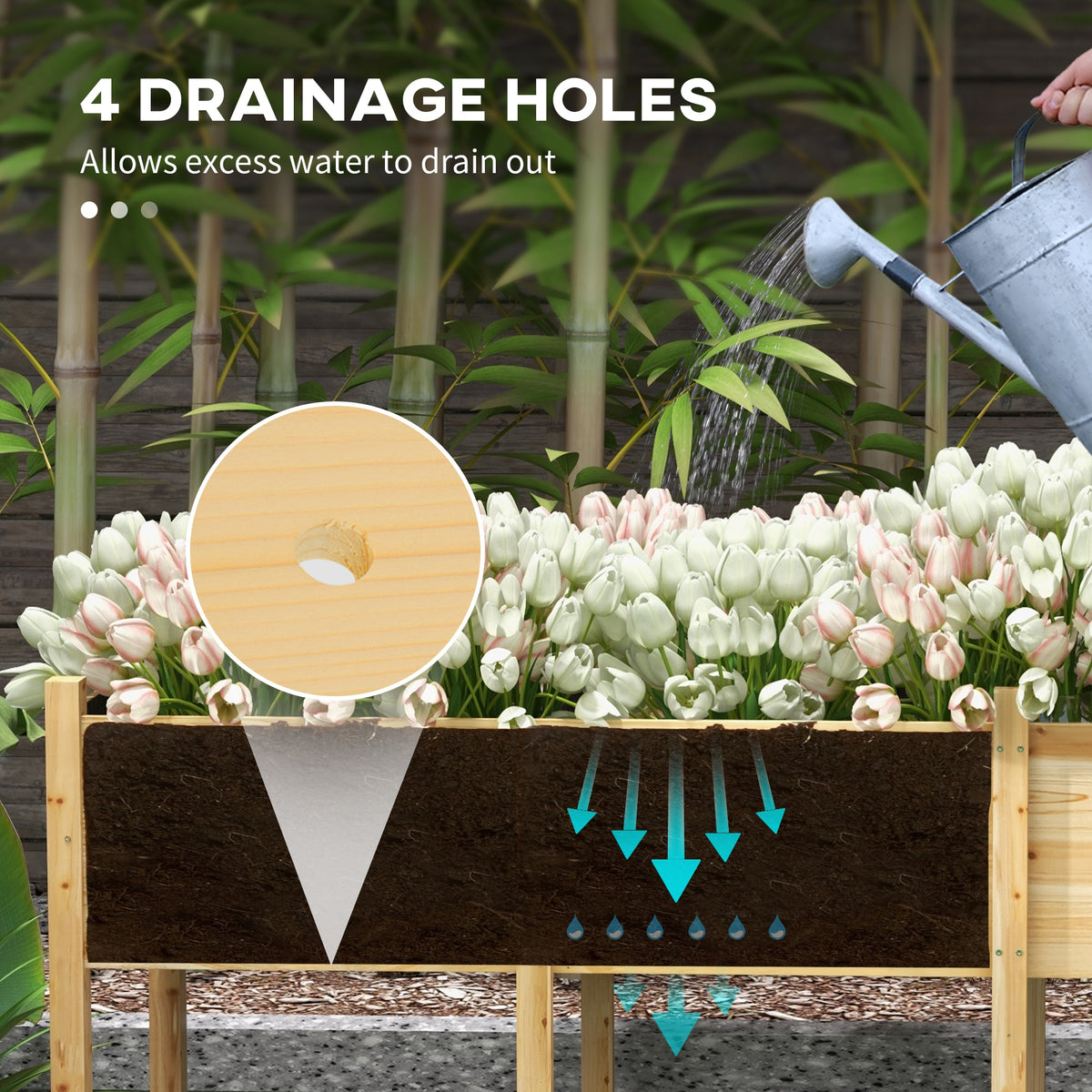 Wooden Raised Garden Bed, Large Elevated Planter Box with Legs, Bed Liner and Drain Holes, 7.4' x 1.8' x 2.6', Natural