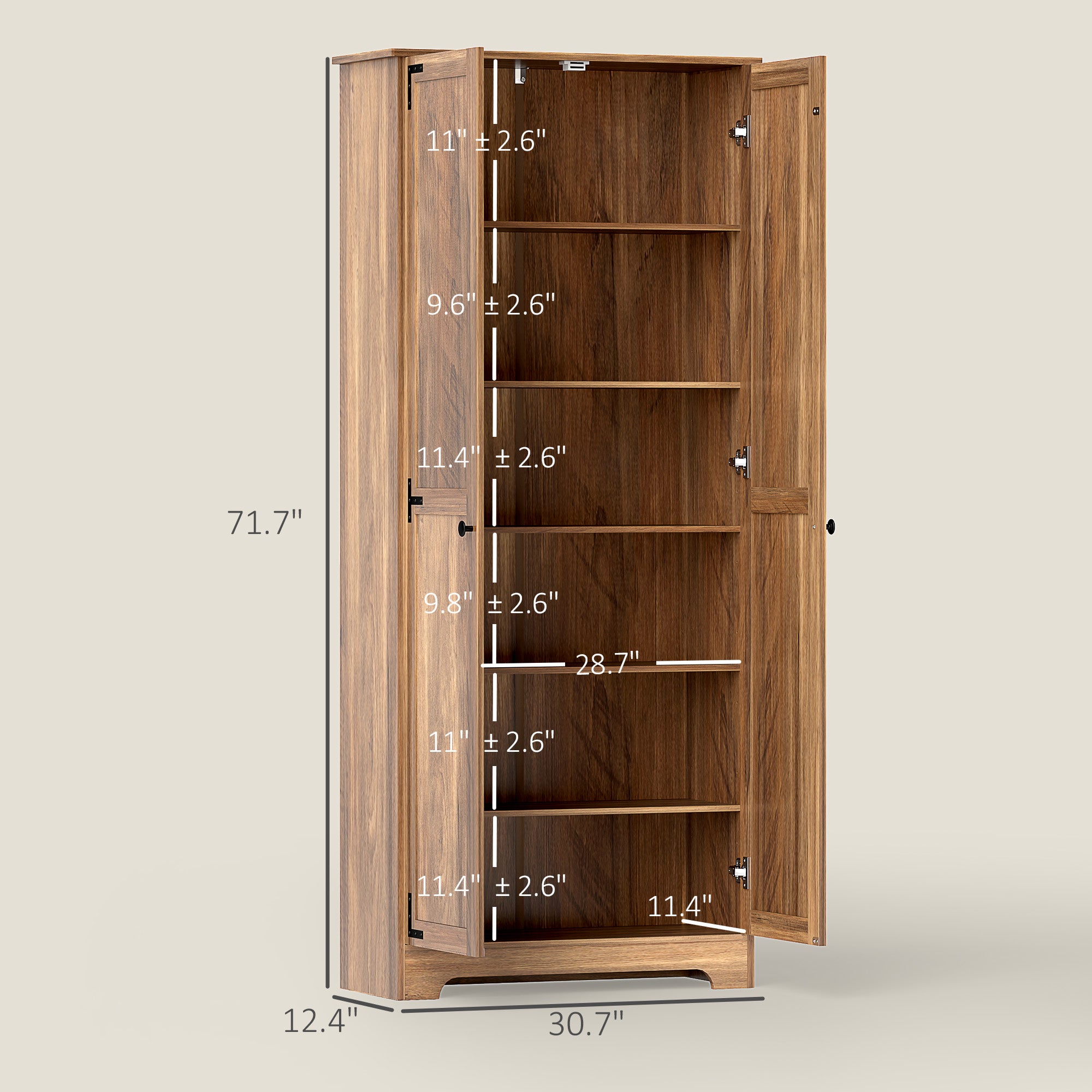 72" Farmhouse Pantry Cabinet, Freestanding Food Pantry Cabinet with Adjustable Shelves, Brown