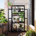 Portable Wood Greenhouse with Wheels & 3-Tier Shelf, Tall Cold Frame with Vented Roof for Balcony Garden, 31.5'' L x 22.5'' W x 62'' H, Black