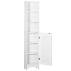 Tall Bathroom Storage Cabinet/Freestanding Linen Tower with 3-Tier Open Adjustable Shelf and Cupboard, White