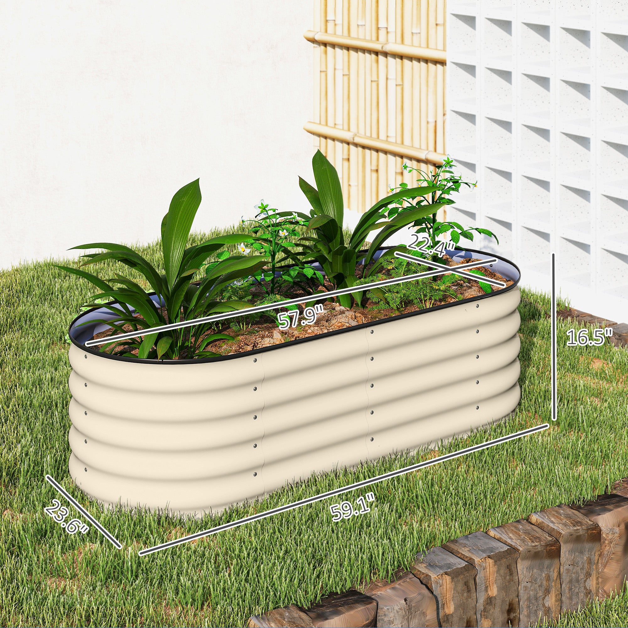 4.9' x 2' x 1.4' Galvanized Raised Garden Bed Kit, Metal Planter Box with Safety Edging, Cream
