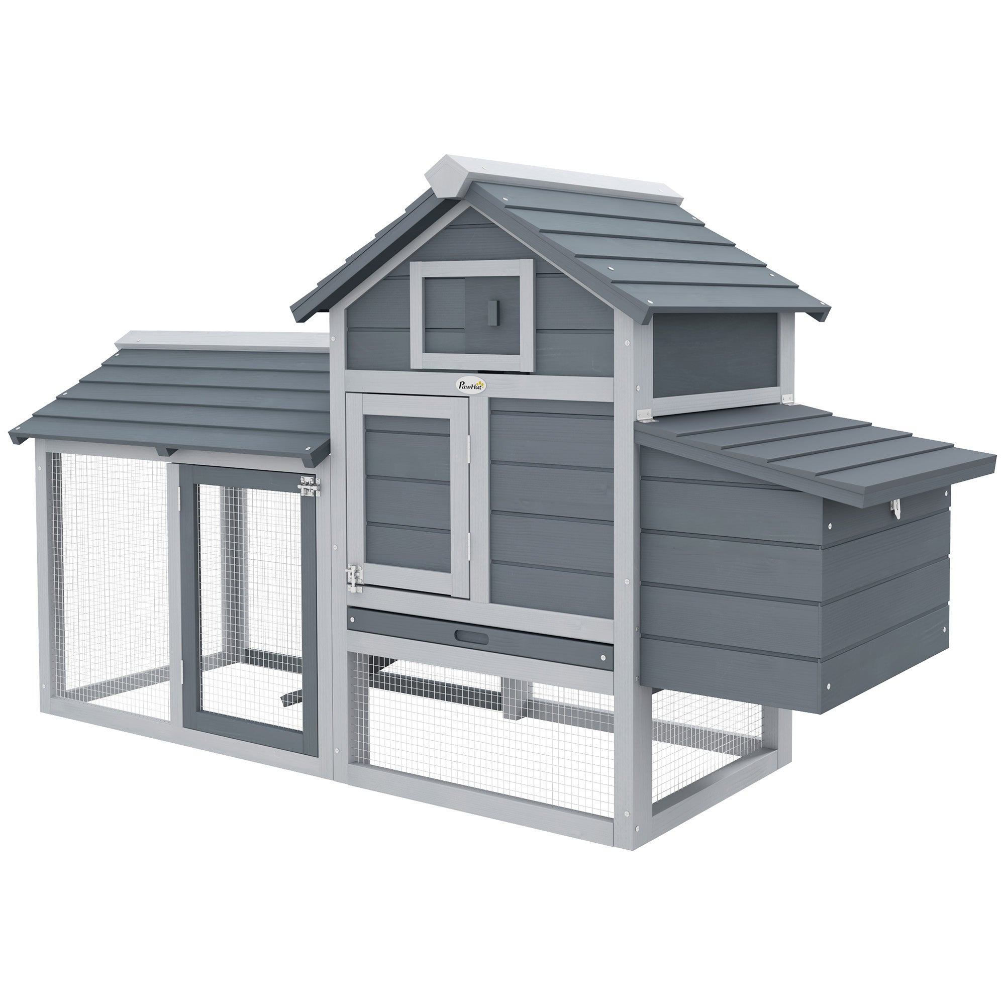 59" Small Wooden Chicken coop Hen House Poultry Cage for Outdoor Backyard with 2 Doors, Nesting Box and Removable Tray, Gray