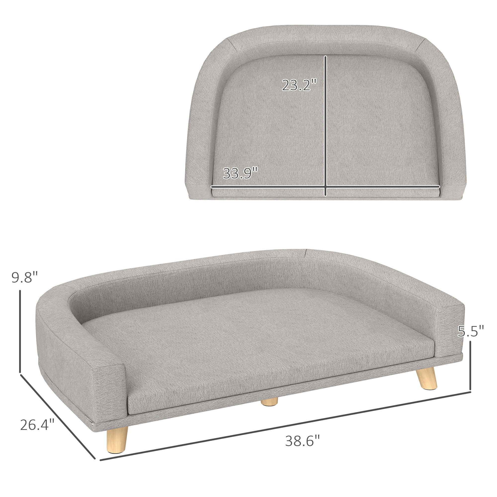Dog Sofa Couch Bed with Washable Cushion for Large Dogs, Cats, Gray