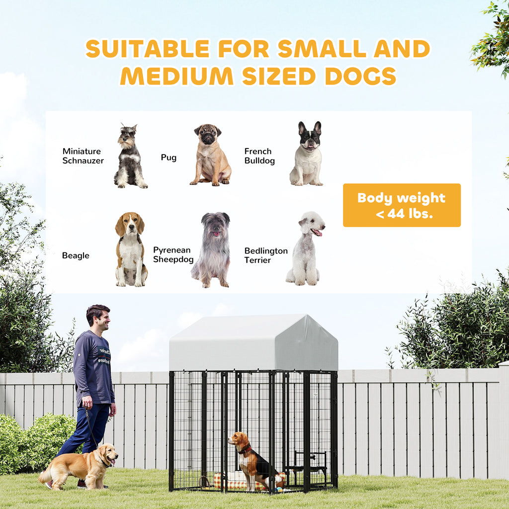 Outdoor Dog Kennel with Roof, 4' x 4' x 6' Heavy Duty Welded Wire Dog Playpen Enclosure with Escape-proof Lock