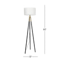 Elegant Brassed Floor Lamp with On/Off Switch, Triple Legs, Fabric Shade, Ideal for Home Decor, 15" L x 15" W x 60" H, Black+White