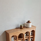Solid Cup Storage Rack with Ample Shelving & Eco-Friendly Finish, Durable Cabinet for Dining Space, 24.5″ L x 6″ W x 22″ H, Natural Cherry