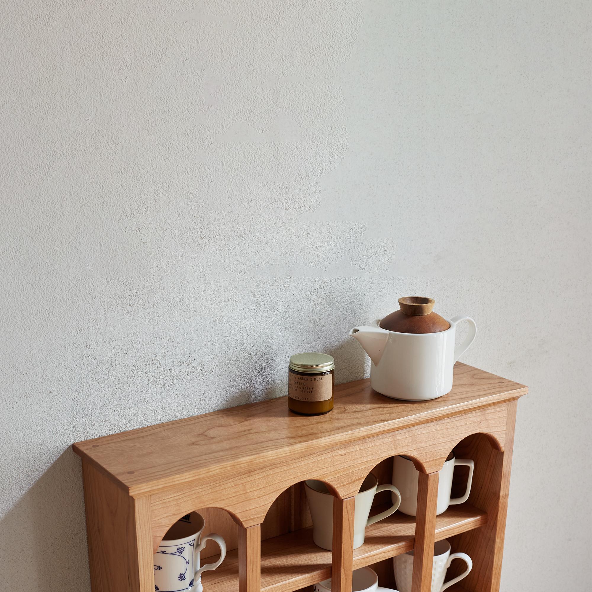 Solid Cup Storage Rack with Ample Shelving & Eco-Friendly Finish, Durable Cabinet for Dining Space, 24.5″ L x 6″ W x 22″ H, Natural Cherry