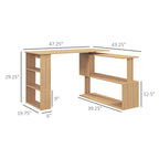 L Shaped Corner Desk, 360 Degree Rotating Home Office Desk with Storage Shelves, Writing Table Workstation, Maple