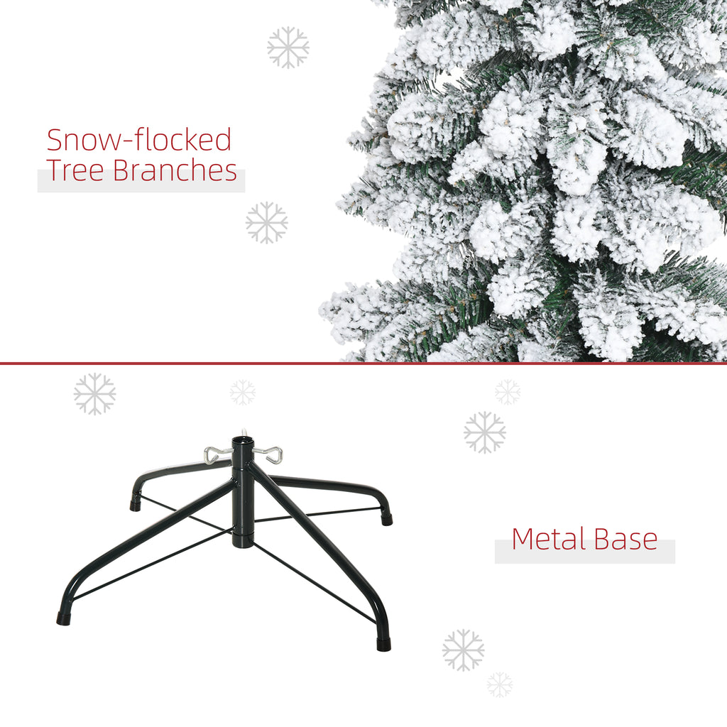 6' Tall Unlit Slim Pencil Xmas Tree, Snow Flocked Artificial Christmas Tree with Realistic Branches and 603 Tips, Green