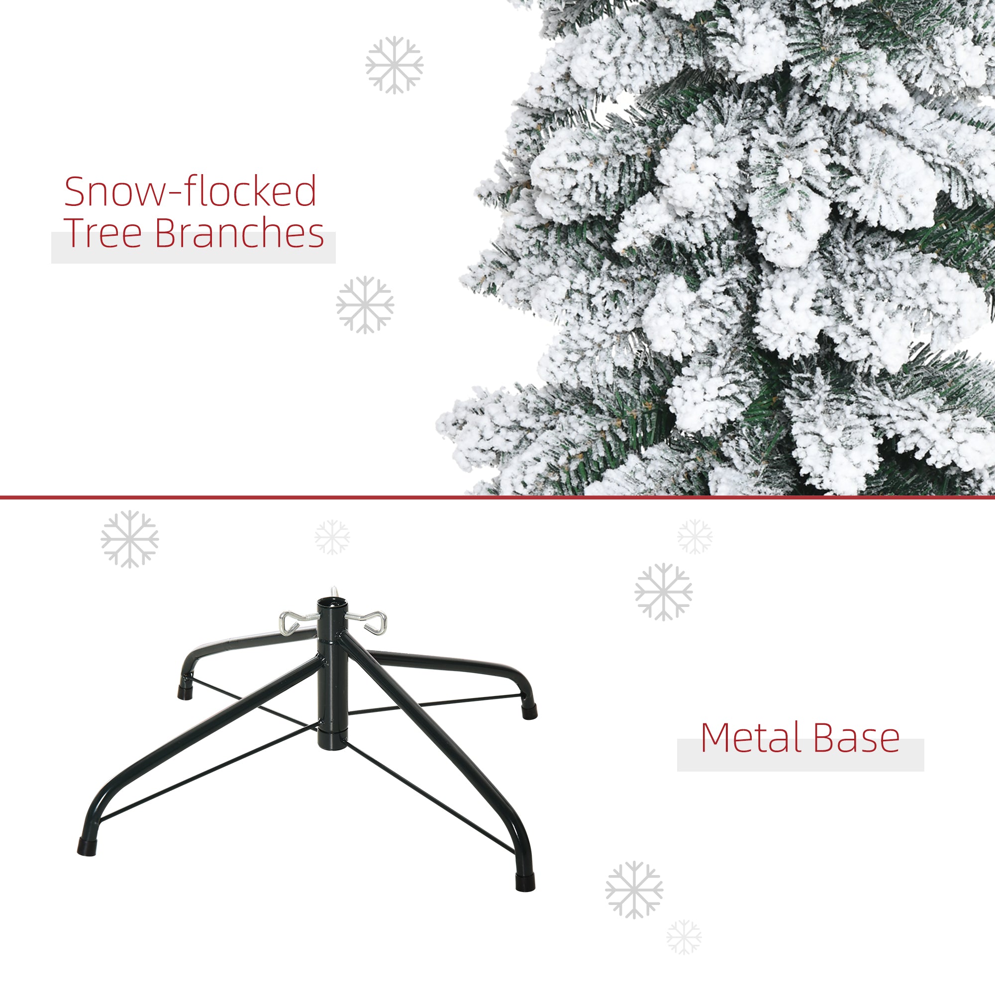 6' Tall Unlit Slim Pencil Xmas Tree, Snow Flocked Artificial Christmas Tree with Realistic Branches and 603 Tips, Green