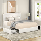 Liv Queen Size 2-Drawer Storage Bed Frame with Curved Tufted Headboard, Patented Boucle Upholstered Platform Bed, Wooden Slat Support, No Box Spring Needed, Ivory