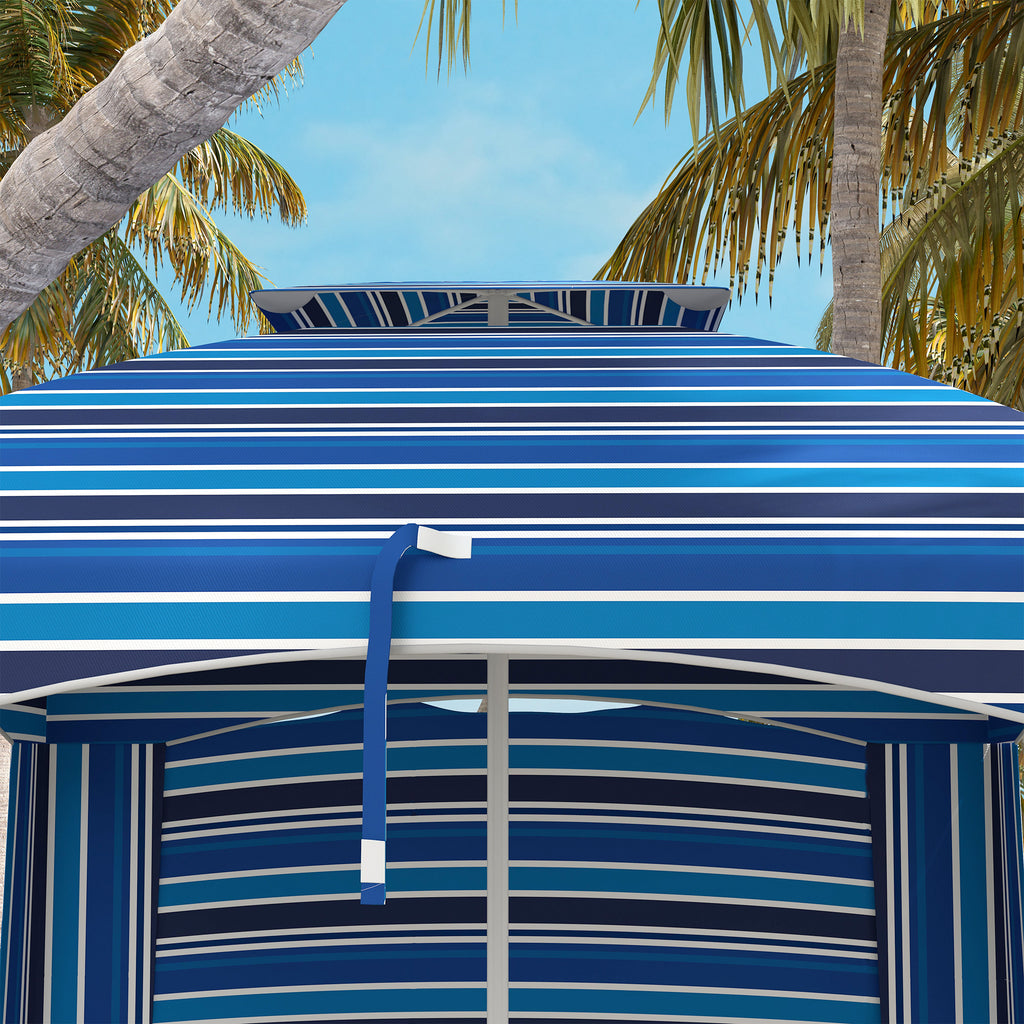 5.8' x 5.8' Cabana Umbrella for Travel, Walls, Vents, Ruffles, Carry Bag, Beach Umbrella, Blue Stripe
