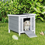 Small Wooden Rabbit Hutch Bunny Cage Guinea Pig Cage Duck House Dog House with Openable & Waterproof Roof, for Rabbits, Chickens, Ducks, Gray