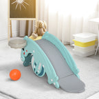 3-in-1 Kids Portable Slide Rocking Horse Toy with Basketball Hoop for Age 1.5-3 Boys and Girls, Mint Green